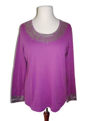 GERRY WEBER Damen Shirt Langarmshirt mit Glitzer Magenta Gr. 44 NEU!