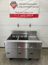 Pitco SE14X Electric Double Fryer 480v W/ SEBNB14-Cabinent Fry Dump Station Comb