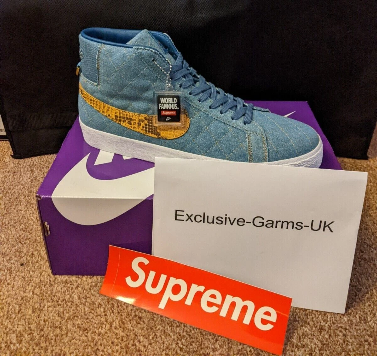 Baskets Nike SB Blazer Mid QS Supreme Denim bleu Royaume Uni 9,5 États Unis 10,5 neuves 2022 RARES