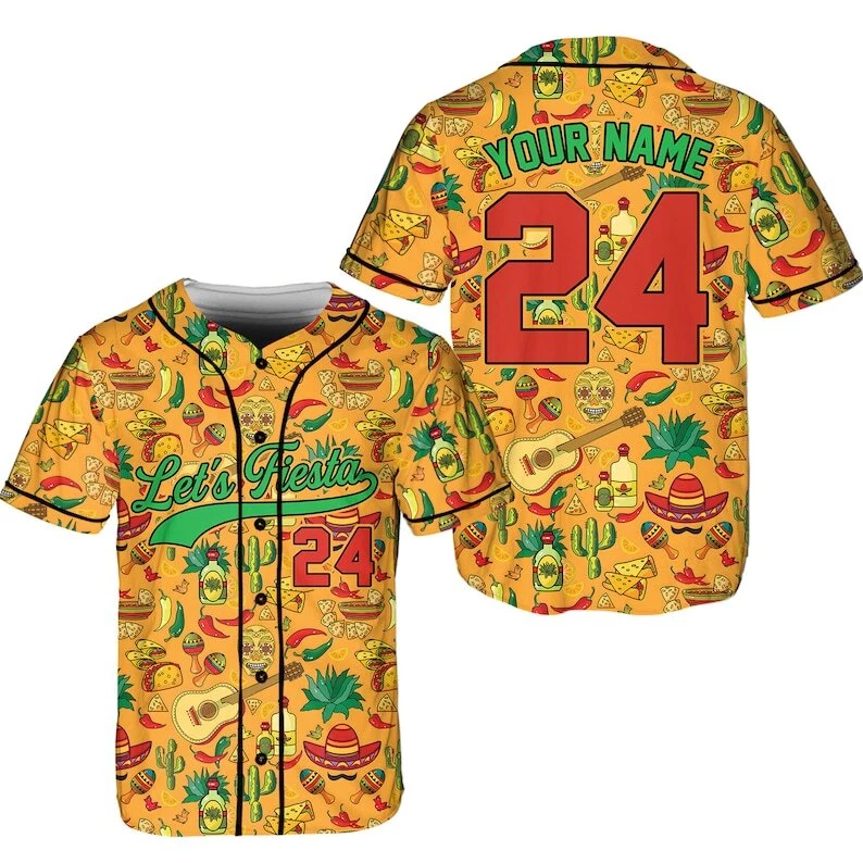Personalized 'Let's Fiesta' Baseball Jersey, Custom Name Cinco De Mayo Shirt