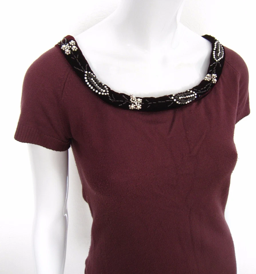 Suéter HWR Manga Corta Escote Redondo Cuentas Talla M Medio Sólido Púrpura 235 Foto 2 de 4