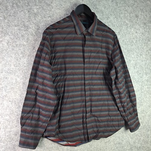 Perry Ellis Shirt Mens Extra Large Red Blue Grey Button Up Long Sleeve Collared - Picture 9 of 12