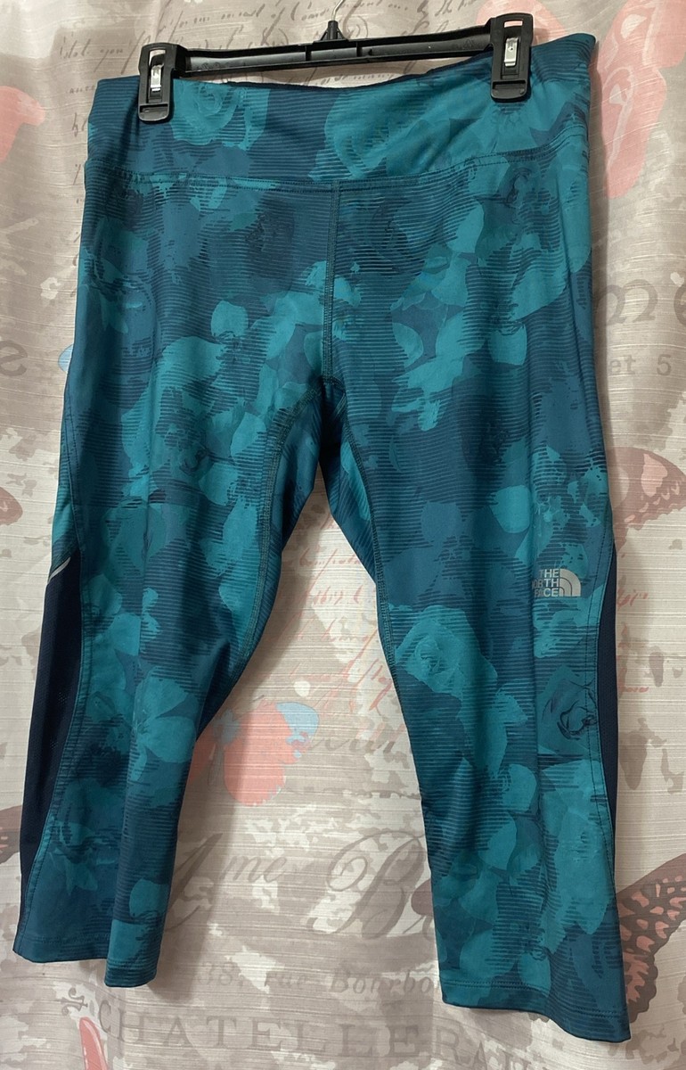 The North Face Womens Capri Leggings Flash Dry Sz L Black Green