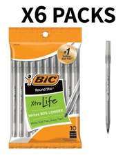 BIC Round Stic Xtra Life Ballpoint Pen, Medium (1.0mm) Black, 10-Count X 6 PACKS
