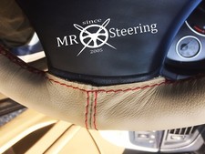 FOR RILEY RM SERIES 1945-55 BEIGE LEATHER STEERING WHEEL COVER RED DOUBLE STITCH