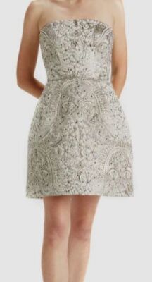 $3295 Monique Lhuillier Women's White Jacquard Strapless Cocktail