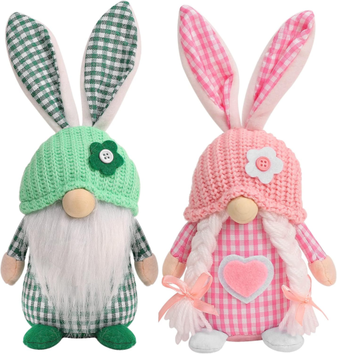 Easter Gnomes Decorations, 2 Pcs Plush Easter Bunny Handmade Swedish Tomte Elf S
