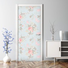 Roses and butterflies Bubble Free Door sticker blue and pink Decal wall decor