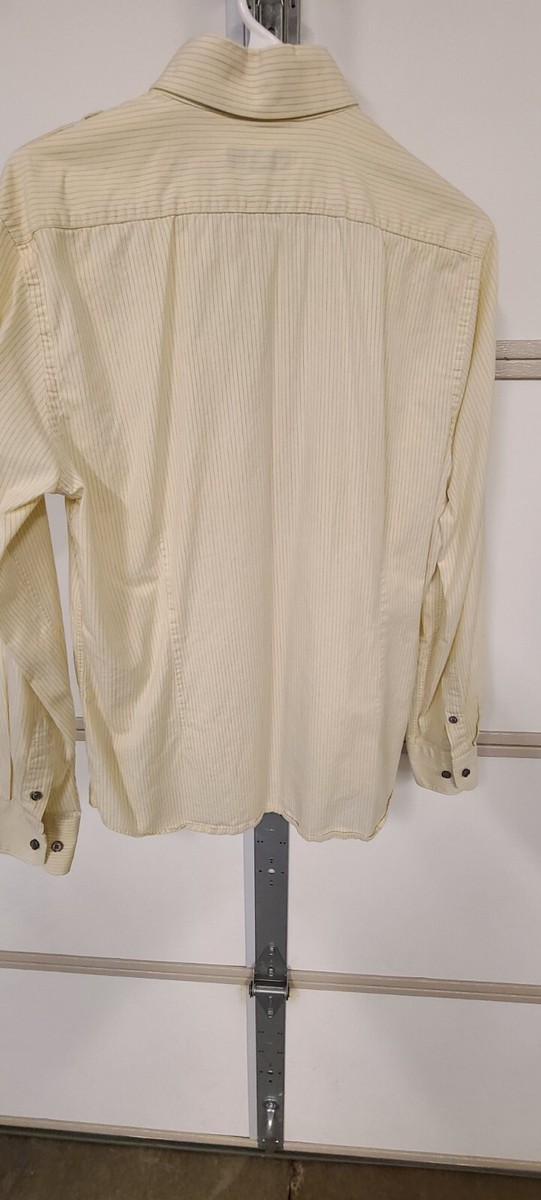 Express Mens Fitted Dress Shirt Large 16-16 1/2 Yellow Stripe | eBay
