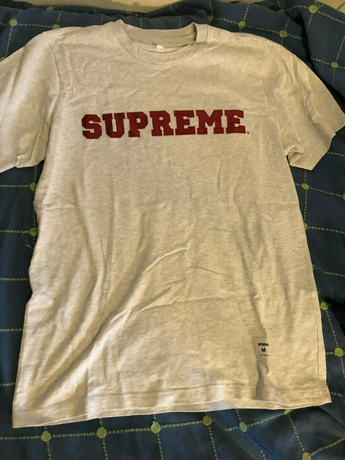 T shirt logo Supreme Collegiate gris cendres taille moyenne S/S 2017   RARE