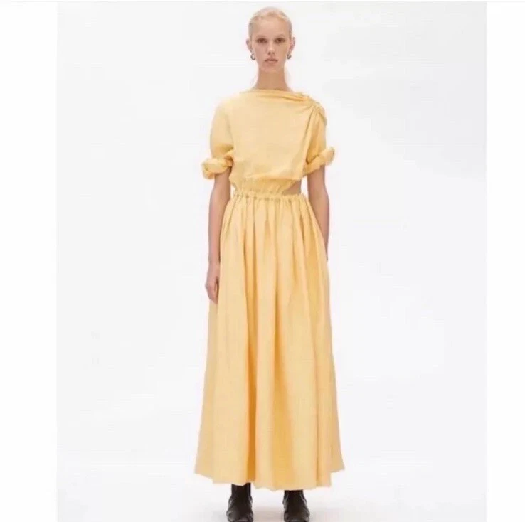 Abito Drappeggiato Lino Giallo Celine 38 Resort 2018 Phoebe Philo