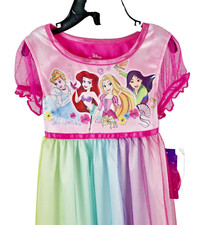 Nightgown Girl 2T Short Sleeve Disney Princess Pink Top Rainbow Bottom Polyester