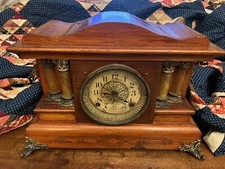 Antique Seth Thomas Adamantine 4 Column Mantle Clock Lions Heads beautiful wood