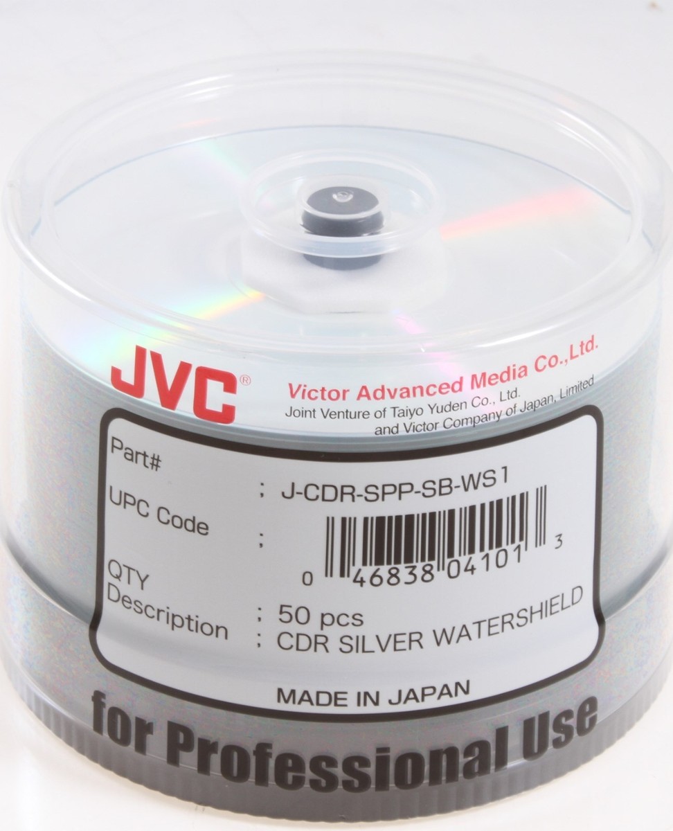 50 ORIGINAL JVC TY SILVER INKJET HUB CD-R WATERSHIELD J-CDR
