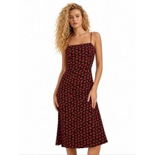 Reformation Seville Rose Floral Midi Dress Black Red Size 2