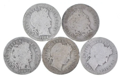 Better Lot 5 1902-O 1908-D 1892 1906-D 1901-O Barber Dime 0.50 Face *207