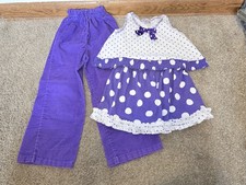 Vintage 80s 90s Kids Clothing 3 Piece Lot Size 5 Girls Polkadot Purple White