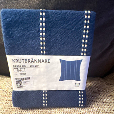 IKEA KRUTBRÄNNARE Pillow Cover 20x20 in Blue/White Striped Square Scandinavian