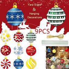 9Pcs Christmas Balls Yard Signs with Stakes Cords Party Decorations for Outdoor