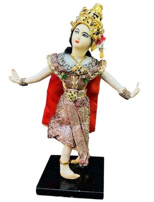 Cloth Thai Dancer Doll - Figurine - Dancing On Stand 8  Vintage Travel Souvenir