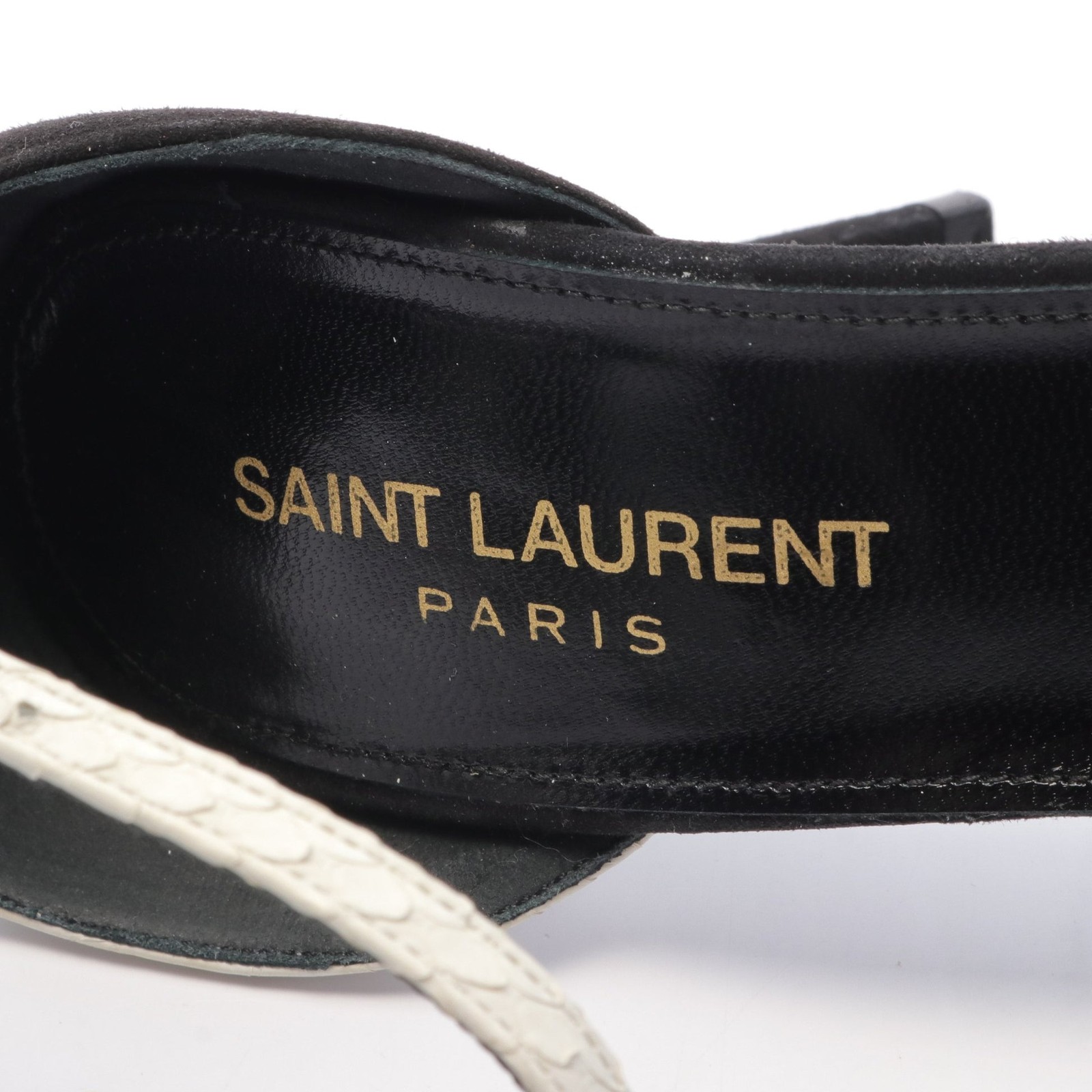 【Sandali】SAINT LAURENT PARIS Sandali bicolore nastro pitone scamosciato bianco nero
