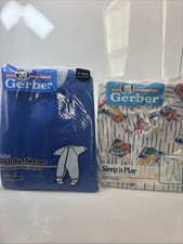 GERBER VTG Sleepware New Lot Blue Blanket Sleeper 90s Sleep N Play Baseball 6mo
