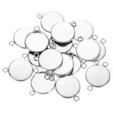 20Pcs 16mm Stainless Steel Cabochons Setting Blank Connector Base Silver 