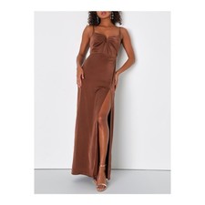 Lulus Lovely Drama Brown Satin Sleeveless A-Line Maxi Dress NWT sz L