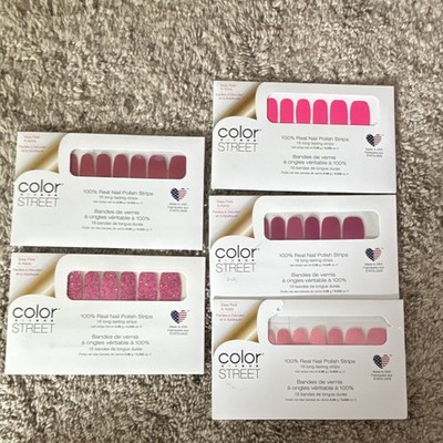 PinkParty Color Street Nail Polish Strips Lot of 5 Pink Glitter Neon Solids