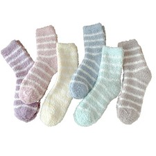 Women's Fuzzy Slipper Socks One Size Striped Mixed 6 Pairs - Pe Bag Packing 