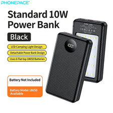 6-Slot 18650 Battery Power Bank Box Dual USB Type C Charging Shell with Camping 