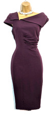 NWT TAHARI ASL Purple Plum Ruched Pencil Dress UK 16 Asymmetric Cocktail Wedding