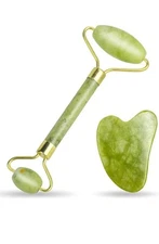 Gua Sha Facial Tools Set and Jade Roller for Face - 100% Real Natural Stone Beau