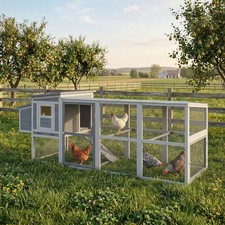 Chicken Coop for 3-4 Hens, Wooden Hen House with Covered Run, Nesting Box