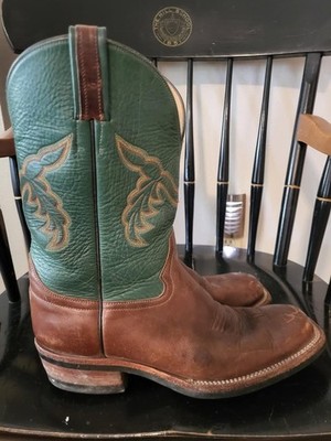 Custom Honcho Square Toe Ropers 10.5 E Carter s Cowboy Boots USA Green Brown