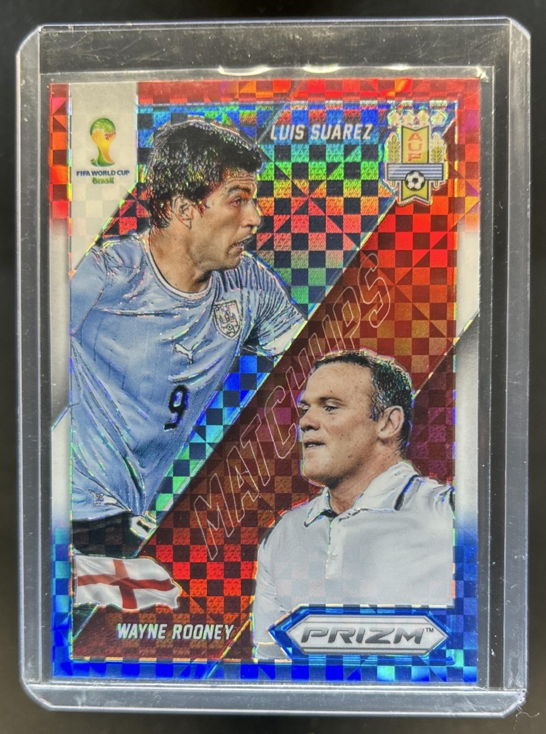 2014 Prizm World Cup Luis Suarez Wayne Rooney Matchup Red White Blue Plaid #9