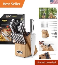 Versatile 15-Piece Kitchen Knife Set with Stylish Wooden Block   Rust-Resistant