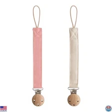 mushie 2-Pack Baby Pacifier Clips | Soft Fabric Straps in Dusty Rose & Sand