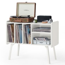 White Mid-Century Turntable Stand Vinyl Storage 4 Cabinets 220 Albums