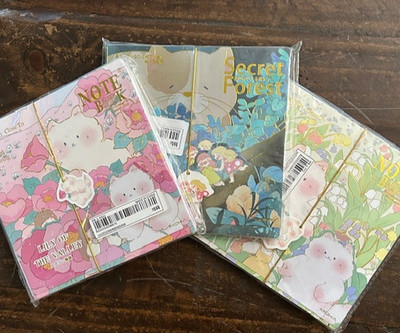 Lot of 3 Kawaii Notebooks/Journals Grid Cute Cats ~ 6.25'' x 6.25'' NEW SEALED