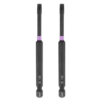 2pcs T25 Torx Impact Screwdriver Bit 1/4'' Hex Shank 4'' Long Magnetic No Hole