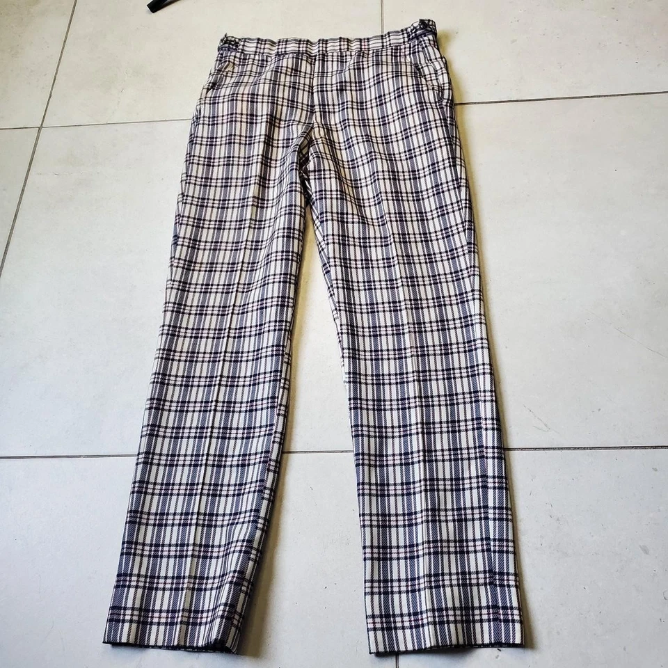 vintage 60s Tan and blue plaid trousers size 30x30 70s 80s True Vintage - Image 2 of 4
