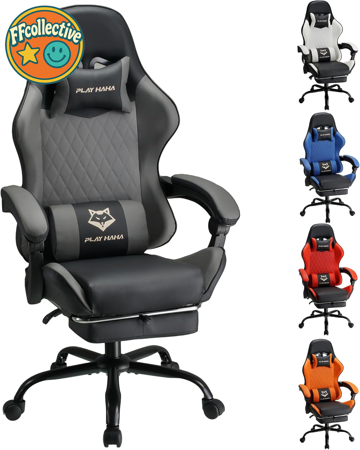 Ergonomic Reclining Gaming Chair with Footrest, Headrest & Lumbar Support