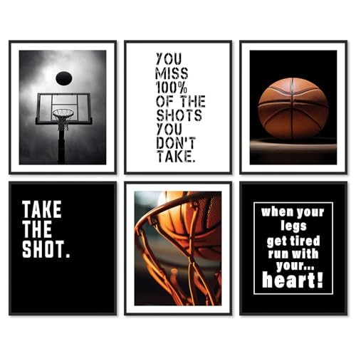 Art mural basket-ball ensemble de 6 posters déco pour chambre sans vie