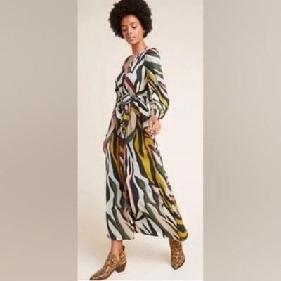 Corey Lynn Calter Anthropologie NWT Abstract Zebra Wrap Maxi Dress Petite Small
