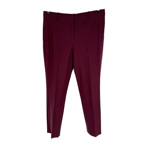 Theory Treeca Pants Womens Size 6 Burgundy Stretch Wool Suiting 25.75in Inseam