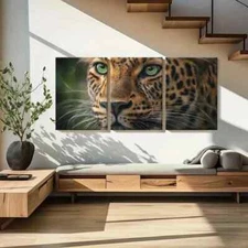 3pcs Set of Leopard Jungle-Themed Animal Metal Print Ready to Hang Art