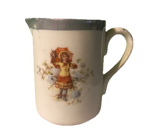 Vintage Childrens Toy Creamer Miniature Pitcher-Girl With Umbrella-3” Tall