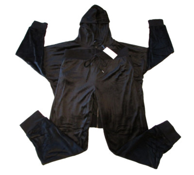FELINA NWT Women's Plush Velour Full Zip Set Hoodie & Jogger BLACK XXL