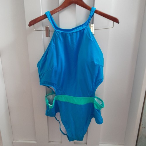 Holipick Womens Plus Sz Swimsuit XL One Piece Blue/green color block open sides